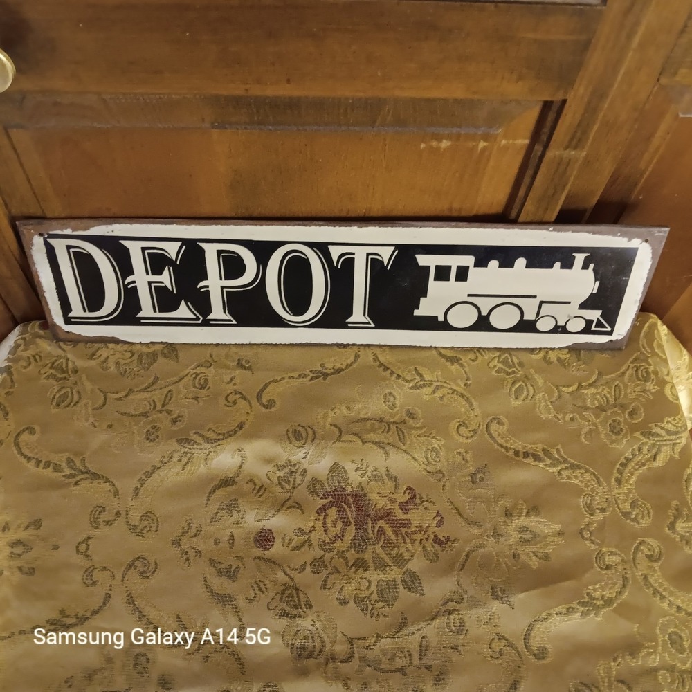 DEPOT Train Metal Sign Railroad Station Locomotive Wall Decor 19.5x5